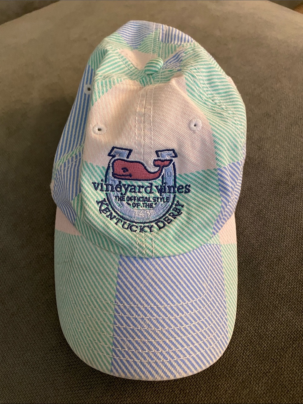 Vineyard Vines Mint & Light Blue Plaid Kentucky Derby Whale Cap